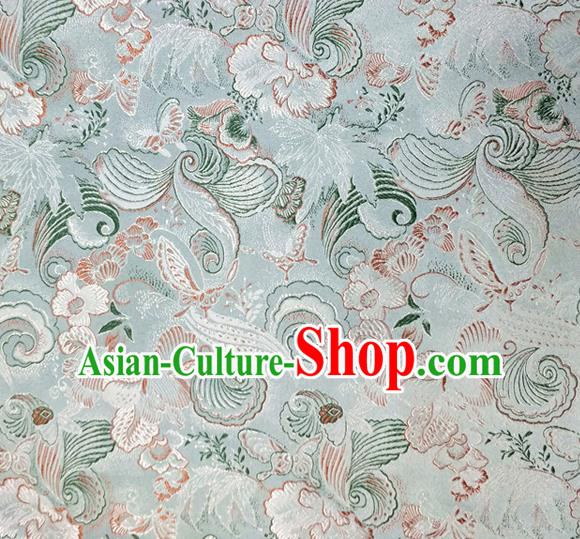 Asian Chinese Traditional Phalaenopsis Pattern Design Light Green Brocade Cheongsam Fabric Silk Material