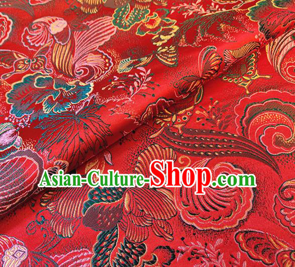 Asian Chinese Traditional Phalaenopsis Pattern Design Red Brocade Cheongsam Fabric Silk Material