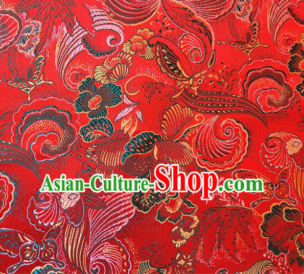 Asian Chinese Traditional Phalaenopsis Pattern Design Red Brocade Cheongsam Fabric Silk Material