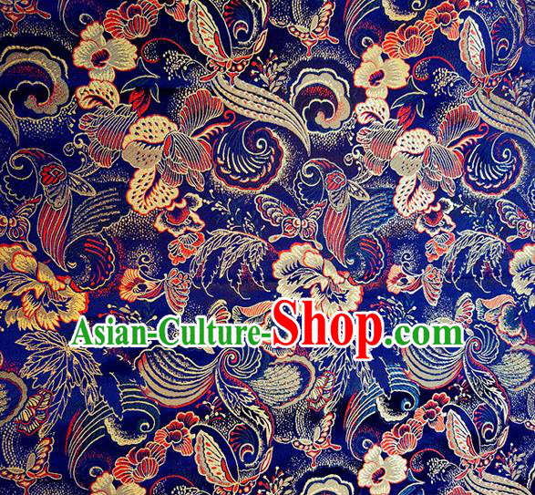 Asian Chinese Traditional Phalaenopsis Pattern Design Royalblue Brocade Cheongsam Fabric Silk Material