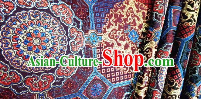 Asian Chinese Traditional Pattern Design Purplish Red Brocade Cheongsam Fabric Silk Material