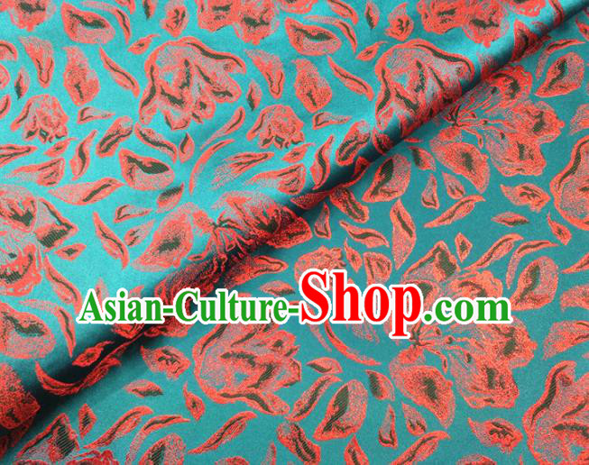 Asian Chinese Traditional Rose Petals Pattern Design Blue Brocade Cheongsam Fabric Silk Material