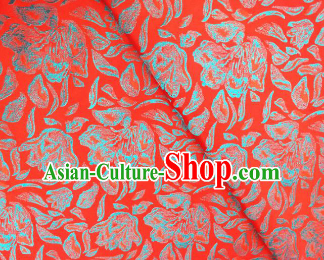 Asian Chinese Traditional Rose Petals Pattern Design Red Brocade Cheongsam Fabric Silk Material