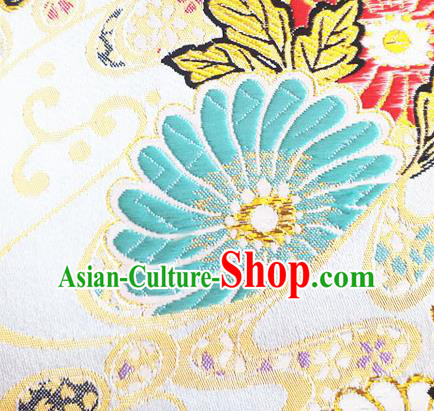 Asian Japan Traditional Daisy Pattern Design White Brocade Damask Fabric Kimono Satin Material