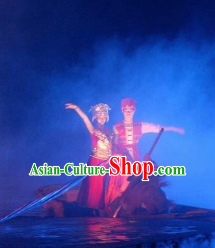 Chinese Impression Shjie Liu Stage Performance Zhuang Nationality Dance Costumes for Women for Men