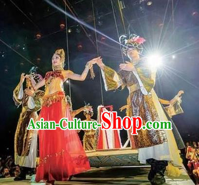 Chinese The Romantic Show of Sanya Stage Performance Dance Costumes and Headpiece for Women for Men