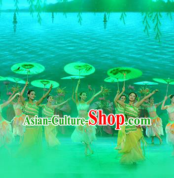 Chinese The Romantic Show of Songcheng West Lake Legend Dance Green Dress Stage Performance Costume for Women