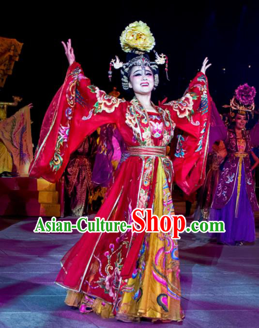 Chinese The Dream of Tang Dynasty Imperial Consort Dance Red Dress Stage Performance Costume for Women