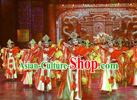 Chinese The Romantic Show of Songcheng Imperial Consort Dance Dress Stage Performance Goddess Costume and Headpiece for Women