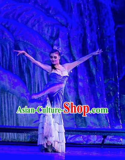 Chinese Back to the Silk Road Kazak Nationality Dance Blue Dress Stage Performance Ethnic Costume for Women