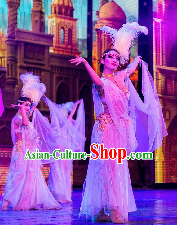 Chinese Back to the Silk Road Kazak Nationality Dance White Dress Stage Performance Ethnic Costume for Women