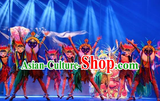 Chinese The Romantic Show of Jiuzhai Primitive Tribe Dance Stage Performance Costume for Men