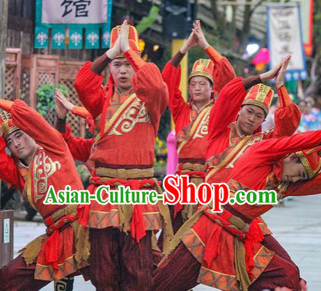 Chinese The Romantic Show of Mingyue Stage Performance Dance Red Costume for Men