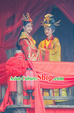Chinese The Romantic Show of Mingyue Nobility Lady Bride Red Dress Stage Performance Dance Costume for Women