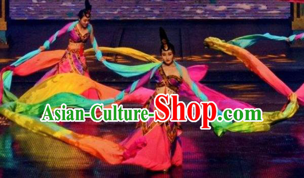 Chinese The Romantic Show of Tanhe Classical Dance Purple Dress Stage Performance Colorful Ribbon Costume for Women