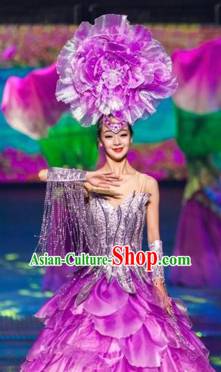 Chinese The Romantic Show of Tanhe Classical Dance Purple Dress Stage Performance Costume for Women