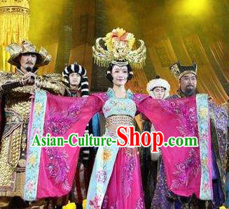 Chinese Chang An Impression Ancient Court Queen Dance Purple Dress Stage Performance Costume and Headpiece for Women