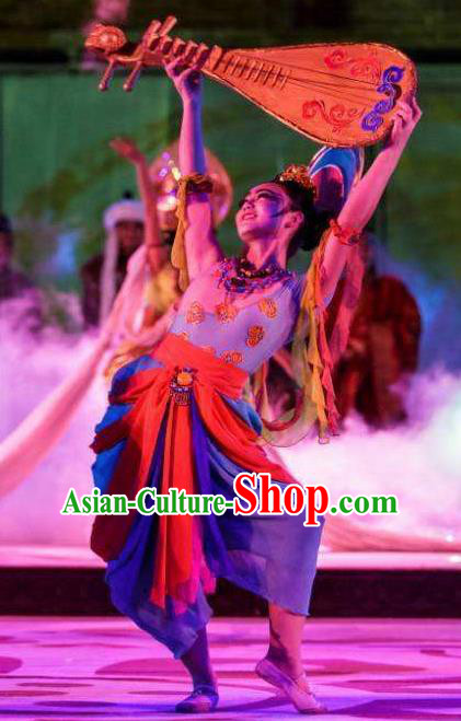 Chinese Chang An Impression Ancient Tang Dynasty Classical Dance Dress Stage Performance Costume and Headpiece for Women