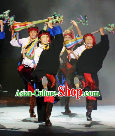 Chinese Impression Tibetan Zang Nationality Black Clothing Stage Performance Dance Costume for Men