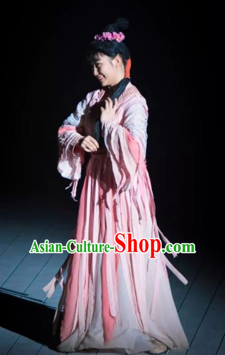 Chinese Peoformance In Panshan Mountain Qing Dynasty Classical Dance Pink Dress Stage Performance Costume and Headpiece for Women