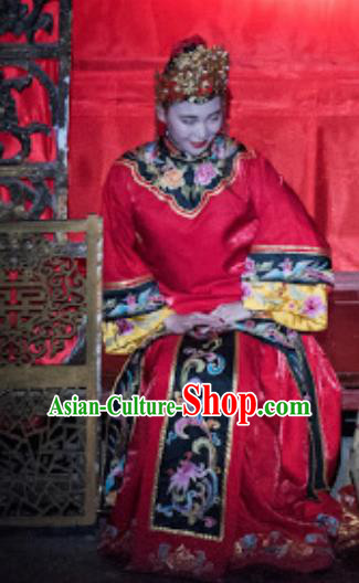 Chinese Dreaming In Hometown Wuyuan Classical Dance Red Dress Stage Performance Wedding Costume and Headpiece for Women