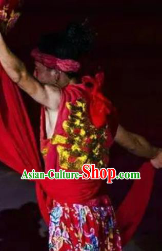 Chinese Sutras In The Golden Hill Folk Dance Stage Performance Wedding Costume for Men