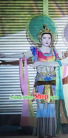Chinese the Porcelain Tower Ceremony Flying Apsaras Classical Dance Dress Stage Performance Costume and Headpiece for Women