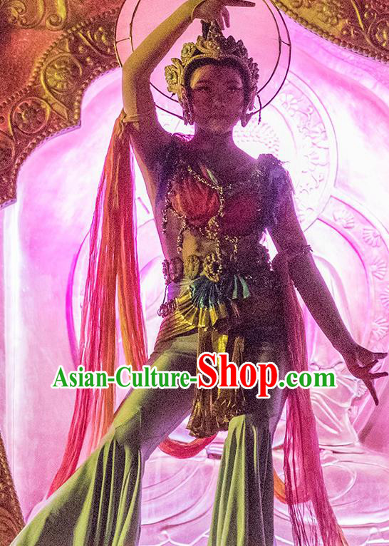 Chinese the Porcelain Tower Ceremony Flying Apsaras Classical Dance Dress Stage Performance Costume and Headpiece for Women