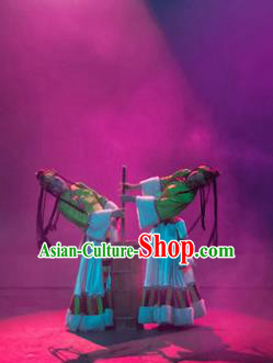 Chinese Lishui Jinsha Zang Nationality Dance Dress Ethnic Stage Performance Costume and Headpiece for Women