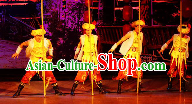 Chinese Lishui Jinsha Yi Nationality Dance Clothing Ethnic Stage Performance Costume for Men