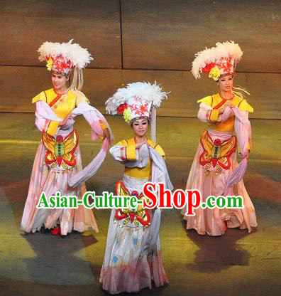 Chinese Lishui Jinsha Bai Nationality Dance Dress Ethnic Wedding Stage Performance Costume and Headpiece for Women