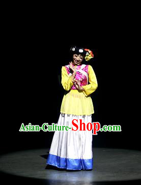 Chinese Lishui Jinsha Yi Nationality Dance White Dress Ethnic Stage Performance Costume and Headpiece for Women