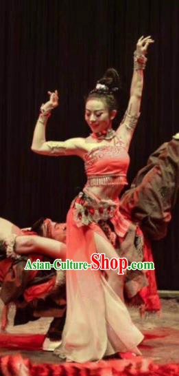 Chinese Encounter Shangri La Impression Classical Dance Dress Stage Performance Costume and Headpiece for Women