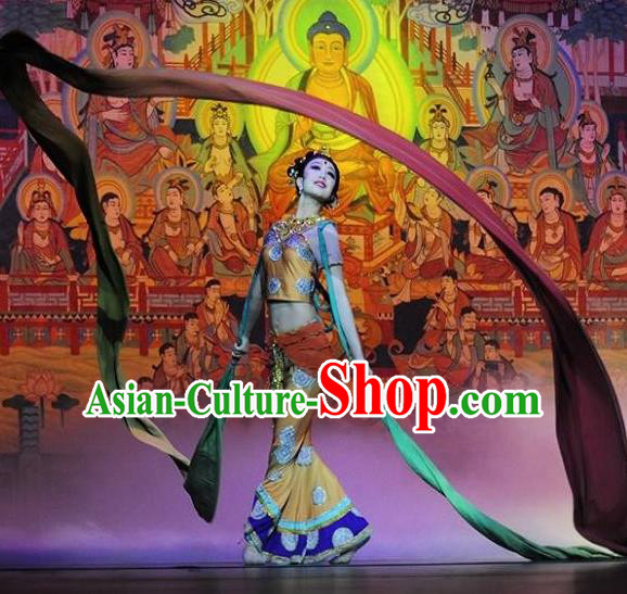 Chinese Encore Dunhuang Classical Dance Dress Stage Performance Costume and Headpiece for Women