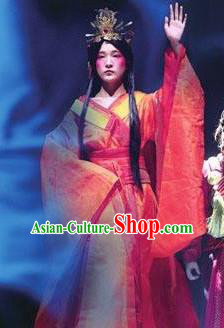 Chinese Encore Dunhuang Han Dynasty Court Dance Red Dress Stage Performance Costume and Headpiece for Women