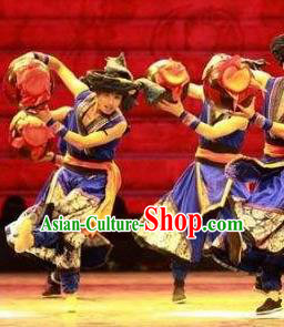 Chinese Jin Show Dan Zhai Miao Nationality Folk Dance Clothing Stage Performance Costume for Men