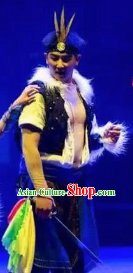 Chinese The Myth Of Snow Mountain Zang Nationality Dongba Dance Clothing Stage Performance Costume for Men