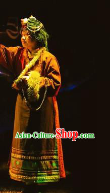 Chinese Encounter Lijiang Tibetan Ethnic Dance Dress Stage Performance Costume and Headpiece for Women