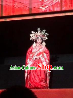 Chinese Encore Pingyao Beijing Opera Dance Red Dress Stage Performance Wedding Costume and Headpiece for Women