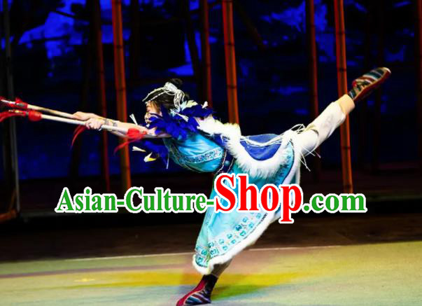 Chinese The Myth Of Snow Mountain Tibetan Nationality Dance Blue Dress Stage Performance Costume for Women