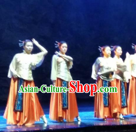 Chinese Picturesque Huizhou Opera Classical Dance Dress Stage Performance Costume and Headpiece for Women