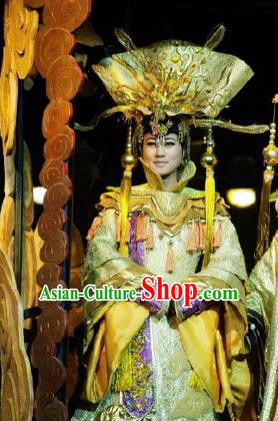 Chinese Picturesque Huizhou Opera Peri Queen Mother Classical Dance Dress Stage Performance Costume and Headpiece for Women