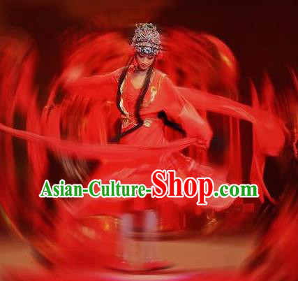 Chinese Picturesque Huizhou Opera Dance Red Dress Stage Performance Costume and Headpiece for Women