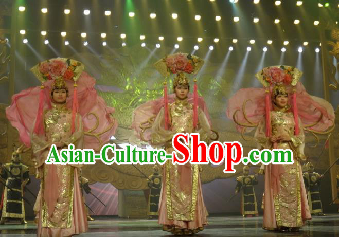Chinese Picturesque Huizhou Opera Qing Dynasty Palace Lady Dress Stage Performance Costume and Headpiece for Women