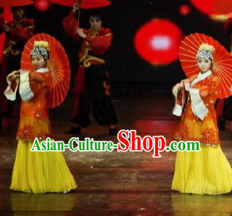 Chinese Picturesque Huizhou Opera Dance Dress Stage Performance Costume and Headpiece for Women
