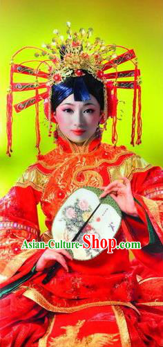Chinese Picturesque Huizhou Wedding Bride Dance Red Dress Stage Performance Costume and Headpiece for Women