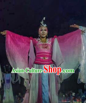 Chinese Dream Of Tao Classical Dance Pink Dress Stage Performance Costume and Headpiece for Women