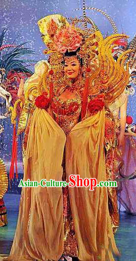 Chinese Oriental Apparel Court Dance Dress Stage Performance Costume and Headpiece for Women