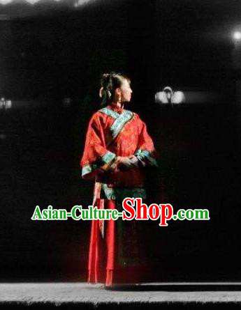 Chinese Mirroring Anren Classical Dance Red Dress Stage Performance Costume and Headpiece for Women