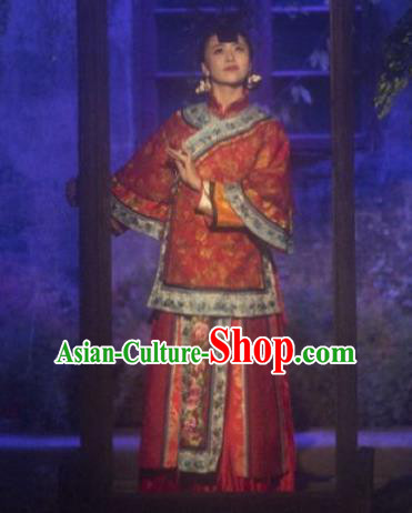 Chinese Mirroring Anren Classical Dance Red Dress Stage Performance Costume and Headpiece for Women